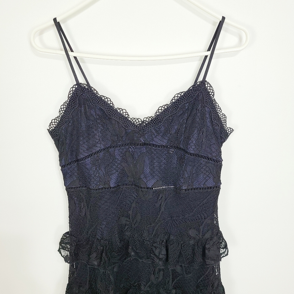 Avantlook | NWT Layered Ruffle Lace Midi Dress Black Size Large - Picture 5 of 14